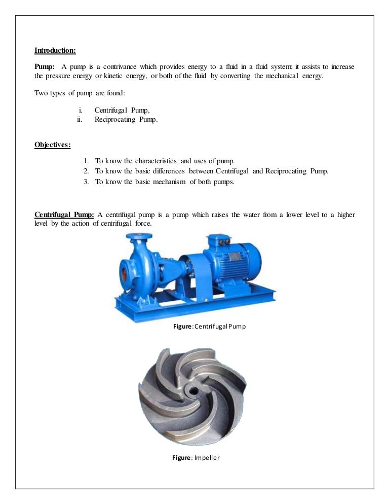 Centrifugal pump and Reciprocal pump