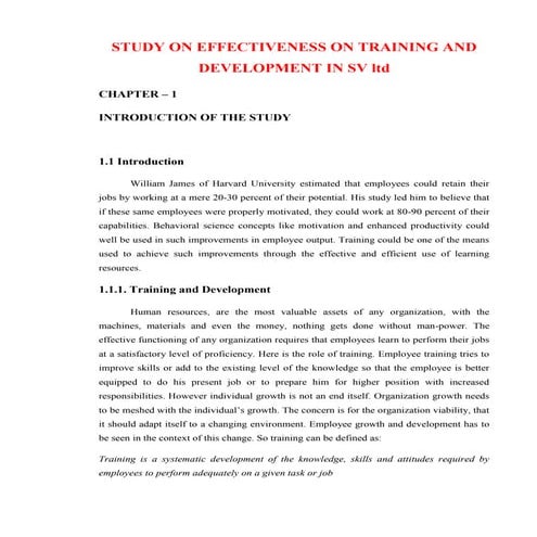 Study on effectiveness of training and development