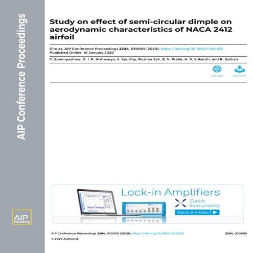 Study on Effect of Semi Circular Dimple on Aerodynamic Characteristics of NAC...
