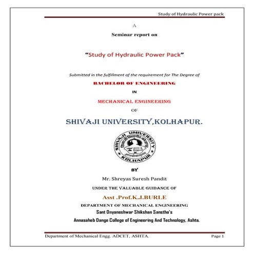 Study on hydraulic powerpack