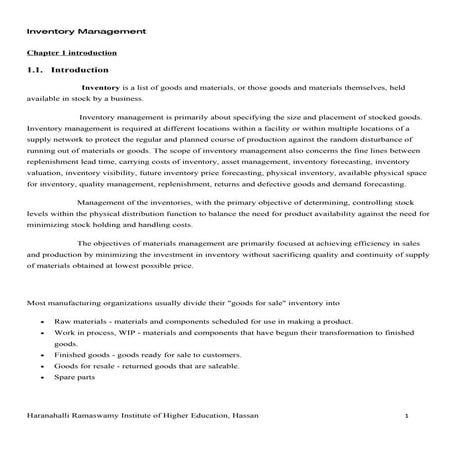 Study on inventory management conducted at reid&taylor(india)ltd