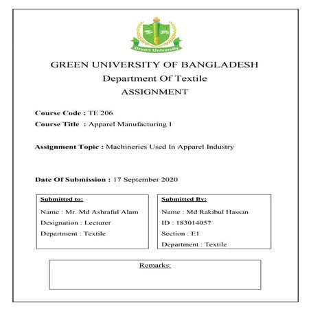 Study on Machines Used in Apparel Industry | PDF