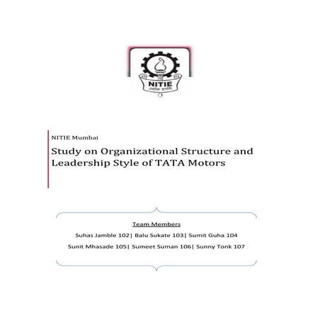 Study on organizational structure and leadership style of tata motors
