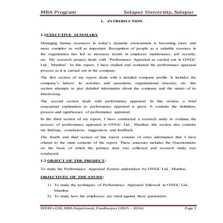 Study on performance appraisal system in ongc ltd., mumbai