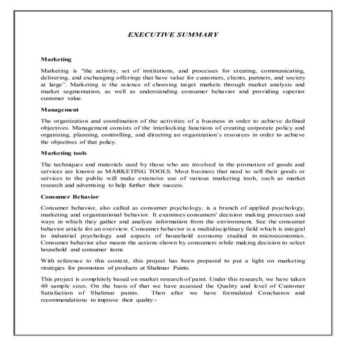 Study on the consumer buying behavior for shalimar paint