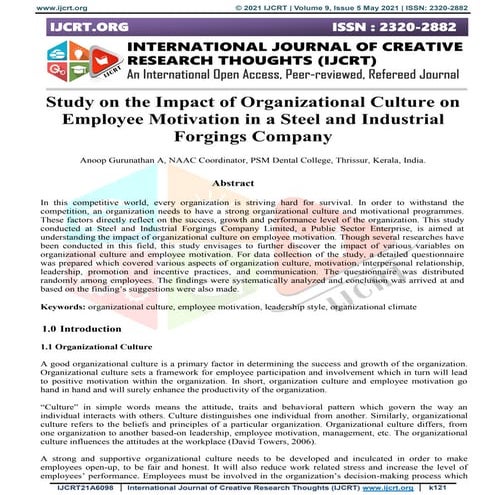 Study on the Impact of Organizational Culture on Employee Motivation in a Ste...