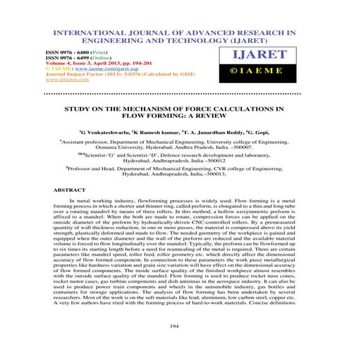 Study on the mechanism of force calculations in flow forming  a review