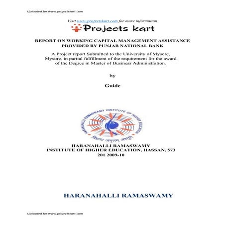 Study on Working Capital Management at PNB