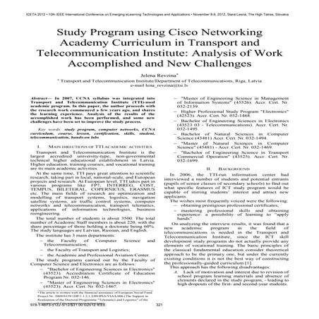 Study program using cisco networking academy curriculum in transport and tele...