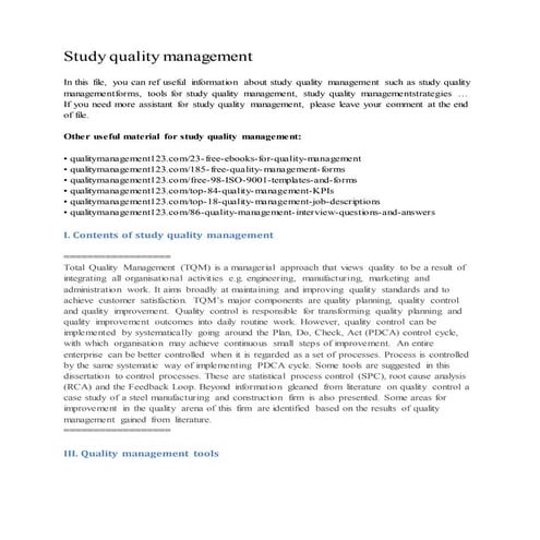 Study quality management