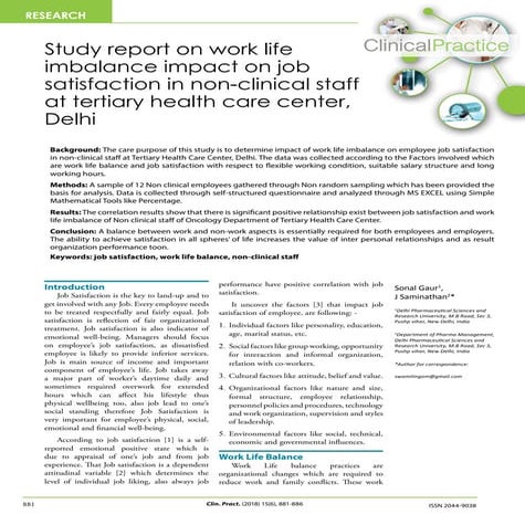 Study report on work life imbalance impact on Job Satisfaction in Non clinica...