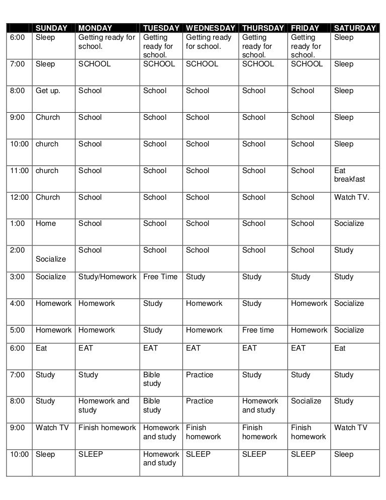 Study Time Table Chart