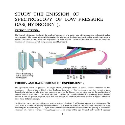 Study  the  emission  of  spectroscopy  of  low  pressure  gas( hydrogen ).