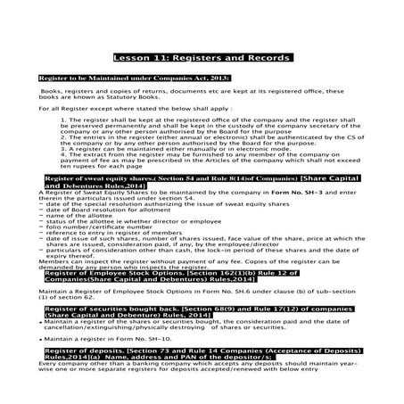Format Of All Statutory Registers Under Companies Act | PDF