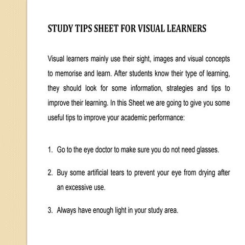 Study tips sheet for visual learners | PPTX