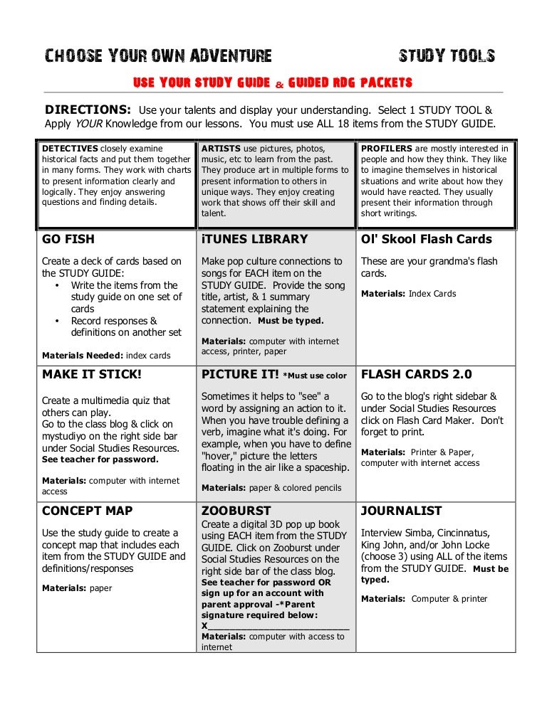 CHooSe YouR oWN aDVeNTuRe STuDY TooLS
