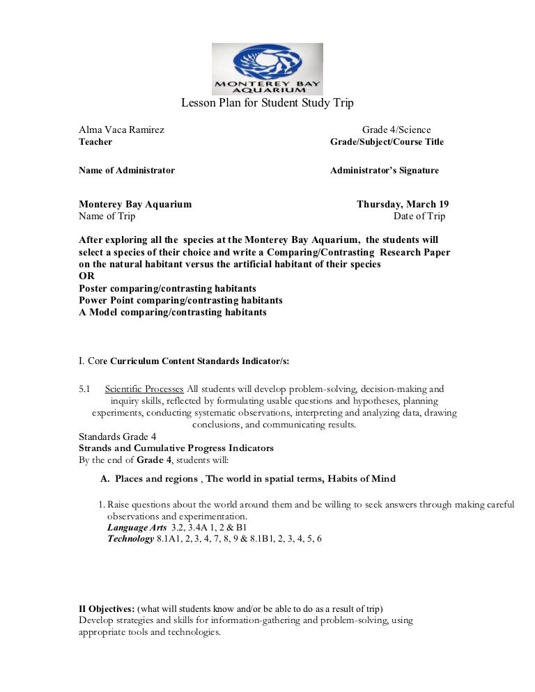 Study Trip Lesson Plan For Geo