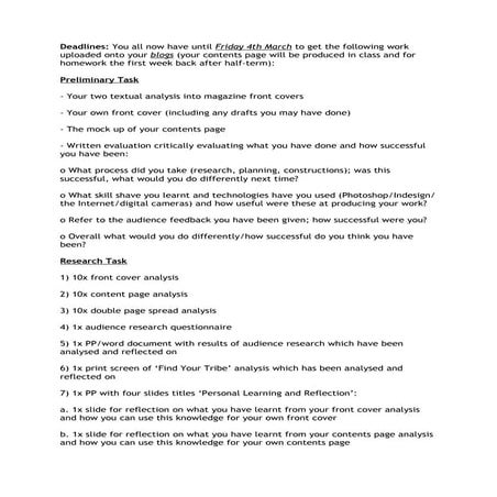 Stuff to do for media coursework