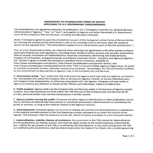 StumbleUpon Terms of Service (TOS) Amendment