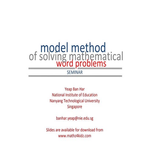 STU Seminar on The Model Method in Mathematical Problem Solving at NTUC Centr...