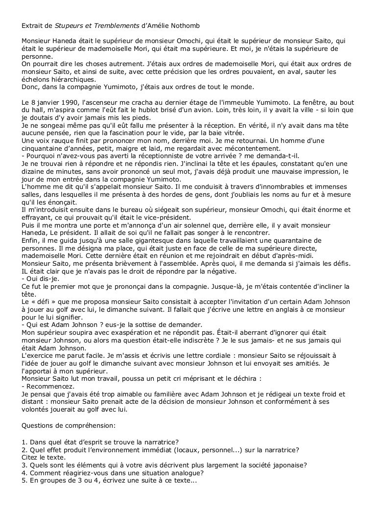 Stupeurs et tremblements. extrait Stupeurs et tremblements. extrait