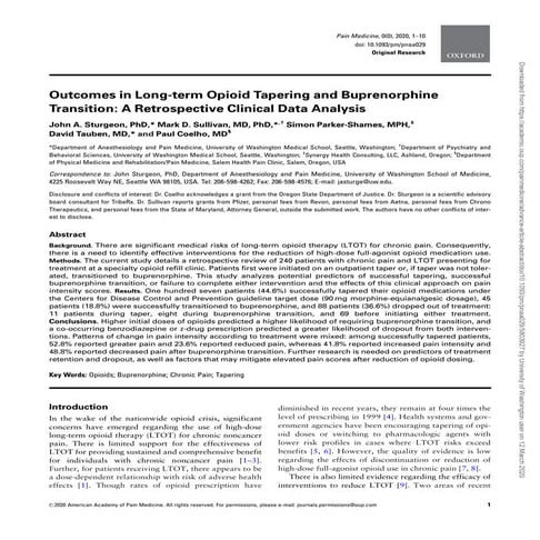 Outcomes in Long-term Opioid Tapering and Buprenorphine Transition: A Retrosp...