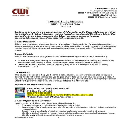 Stus 101    fall 2015 syllabus - lund