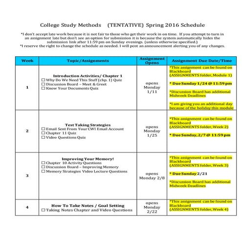 Stus101 courseschedule spring 2016