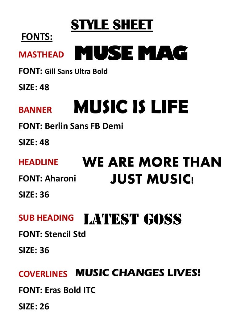Style sheet for magazine