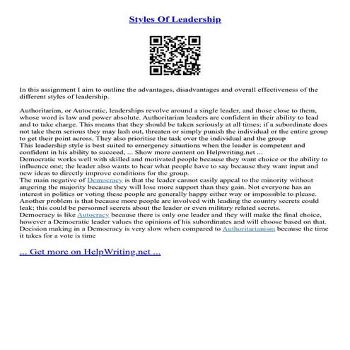 Styles Of Leadership