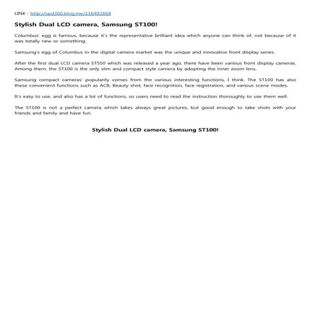 Stylish Dual LCD camera, Samsung ST100!