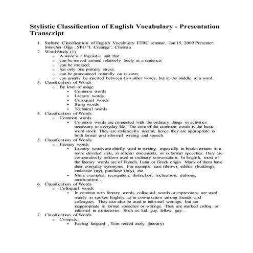 Stylistic classification of english vocabulary presentation transcript ...