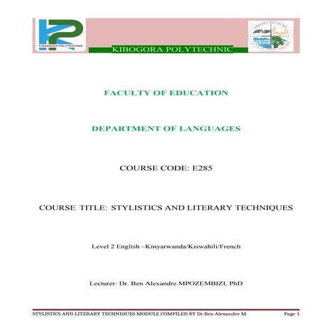 STYLISTICS and LITERARY TECHNIQUES MODULE HANDOUT.doc