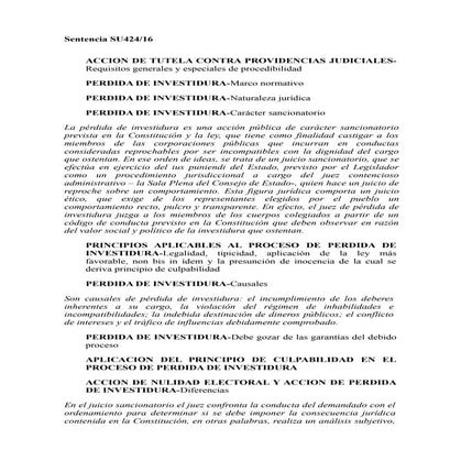 Responsabilidad Subjetiva en el proceso de Pérdida de Investidura -  SU - 424...