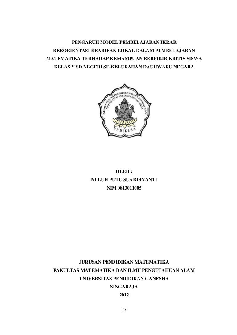 Pengaruh Model Pembelajaran Ikrar Berorientasi Kearifan Lokal Dalam P