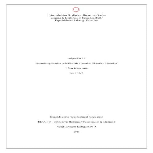 Naturaleza y Función de la Filosofía Educativa