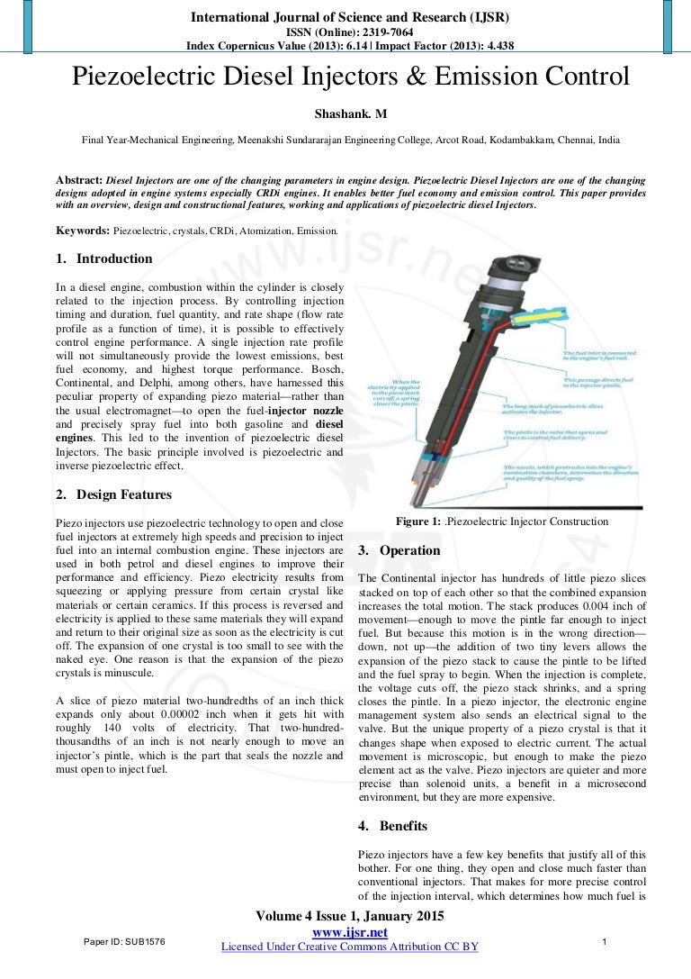 Piezoelectric Diesel Injectors & Emission Control