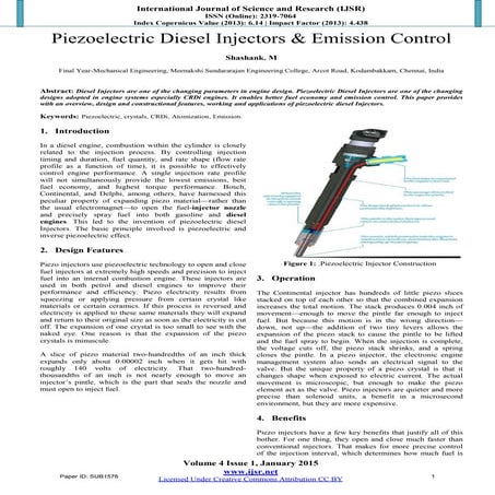 Piezoelectric Diesel Injectors & Emission Control