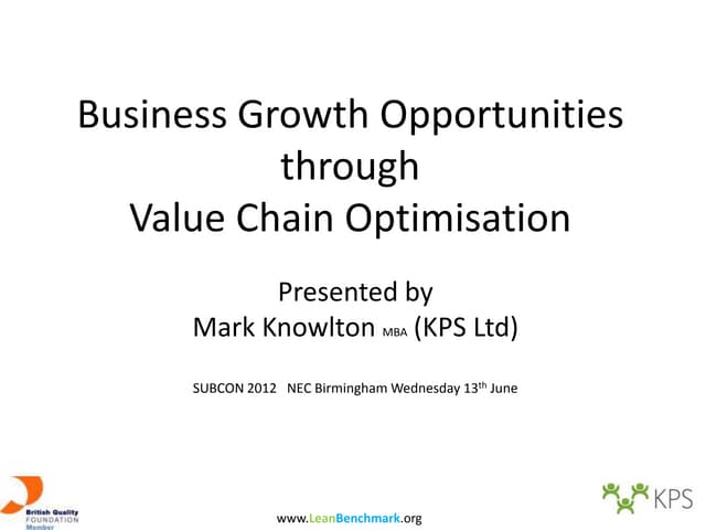 Lean Benchmarking and value chain optimisation