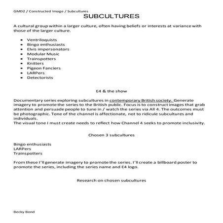 Subcultures - Becky Bond