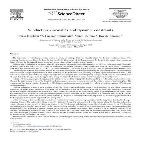 Subduction kinematics and dynamic constraints