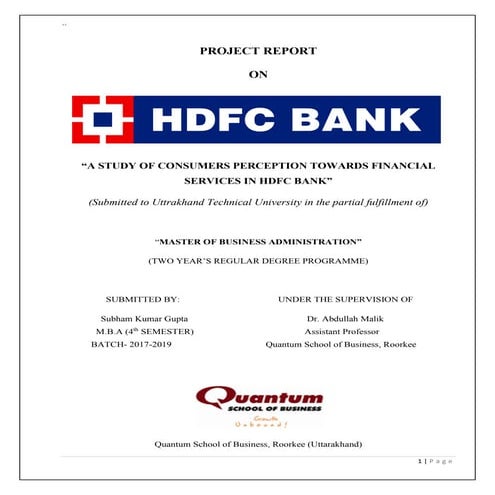 consumer perception towards financial services of HDFC