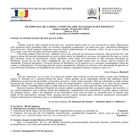 Subiect. barem. zonală, clasa a 6 a