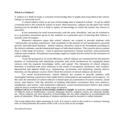 Subject and discipiline