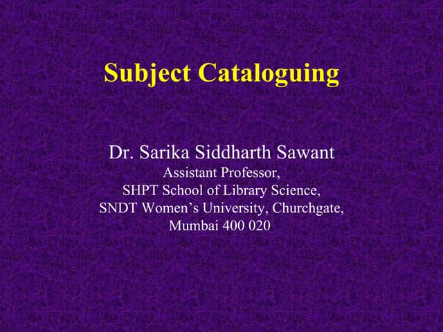 Subject cataloguing