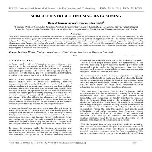Subject distribution using data mining