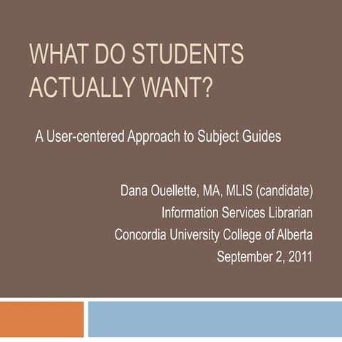 What Do Students Actually Want: A User-Centred Approach to Subject guides