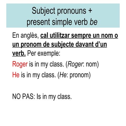 Subject pronouns and present simple be