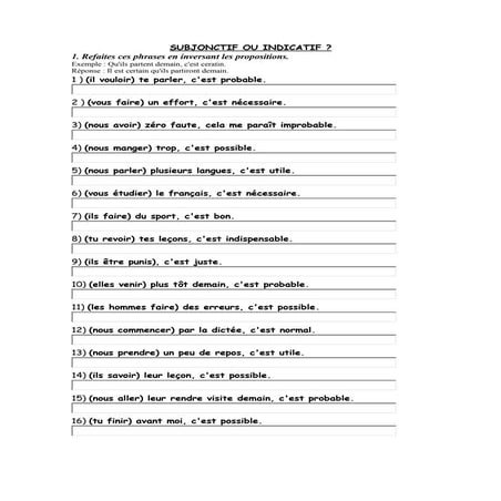 Subjonctif ou indicati fex. corrige | DOC