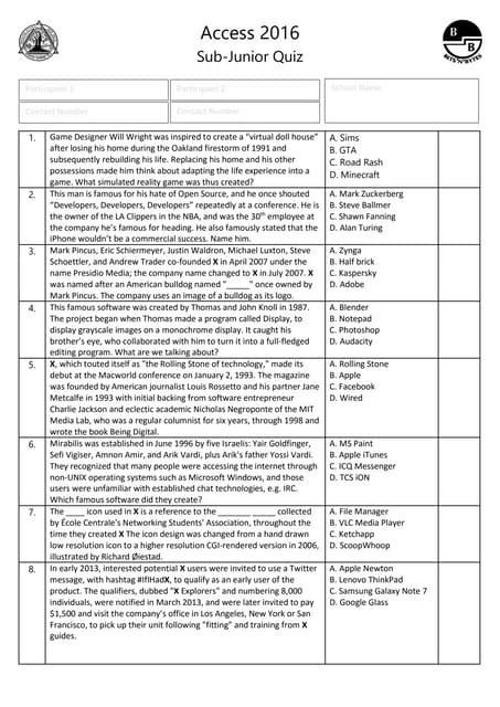 Access 2016 - Sub Junior Quiz Prelims Questions+Answers